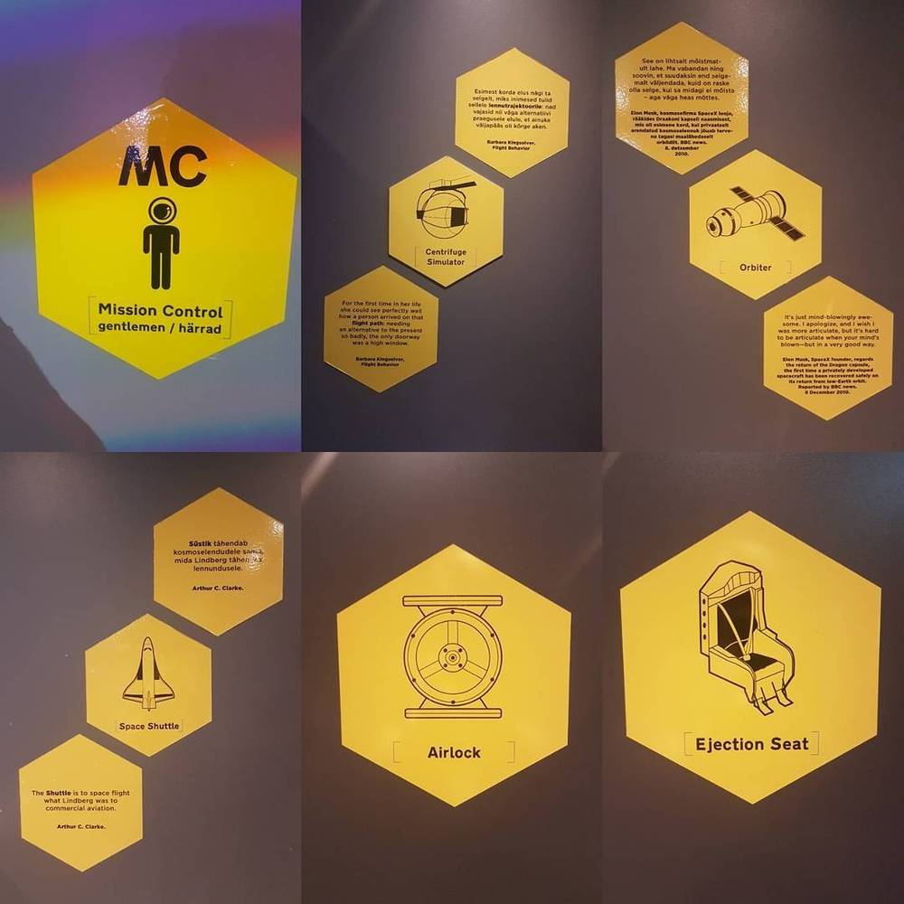 A hexagonal infographic comparing astronaut training terms like "Mission Control," "Orbiter," "Airlock" and "Ejection Seat" to everyday parenting tasks.
