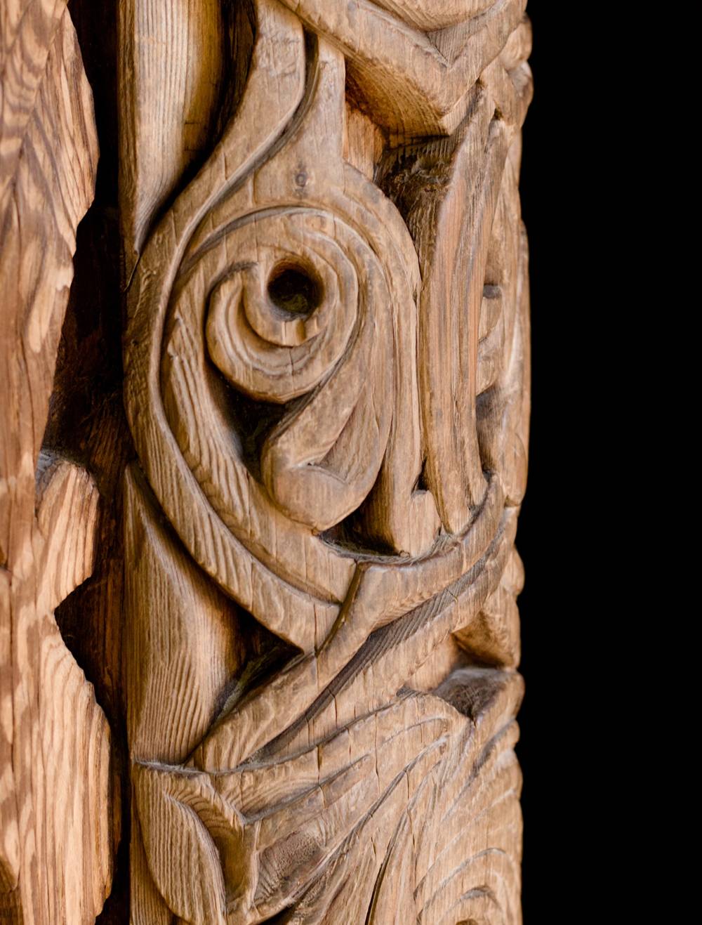 A close up of some carving around the door of Gol Stave Church