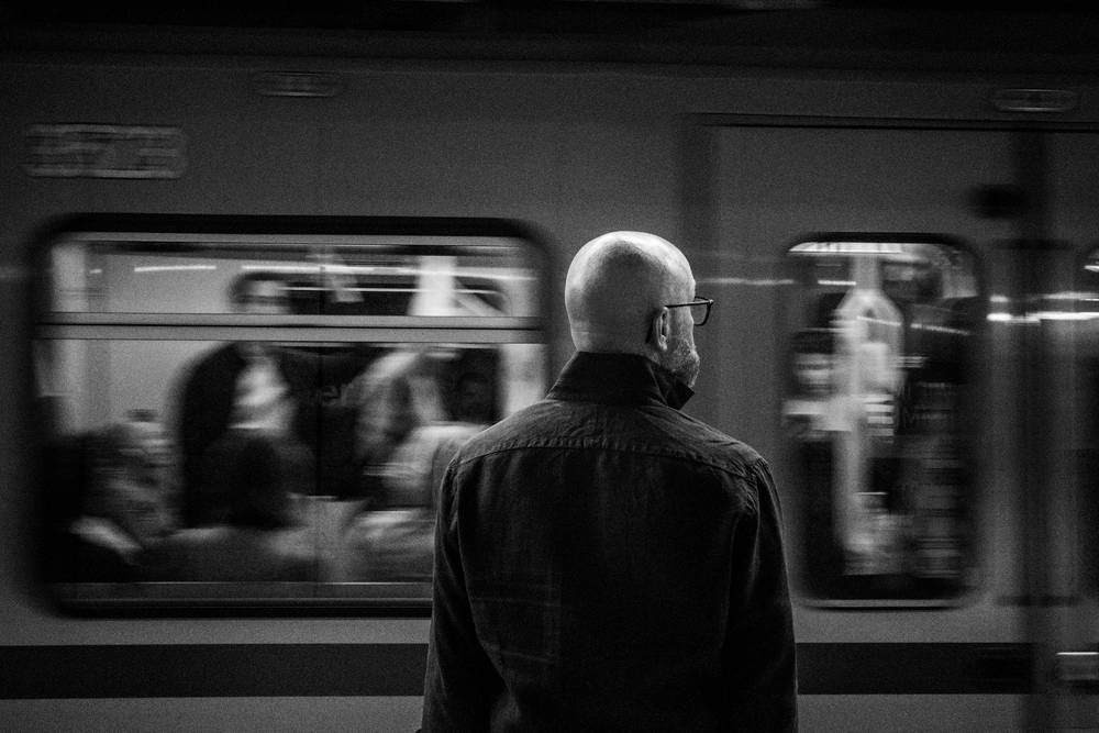 In motion, standing still.
