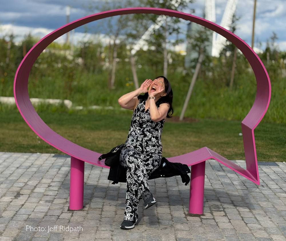 Ernest and Ruth (Exuberant Pink) sculpture in Biidaasige Park, Toronto