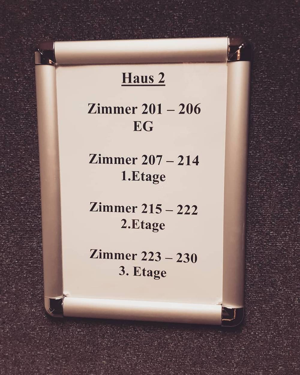 A printed sign listing room numbers by floor for a conference venue, in German.