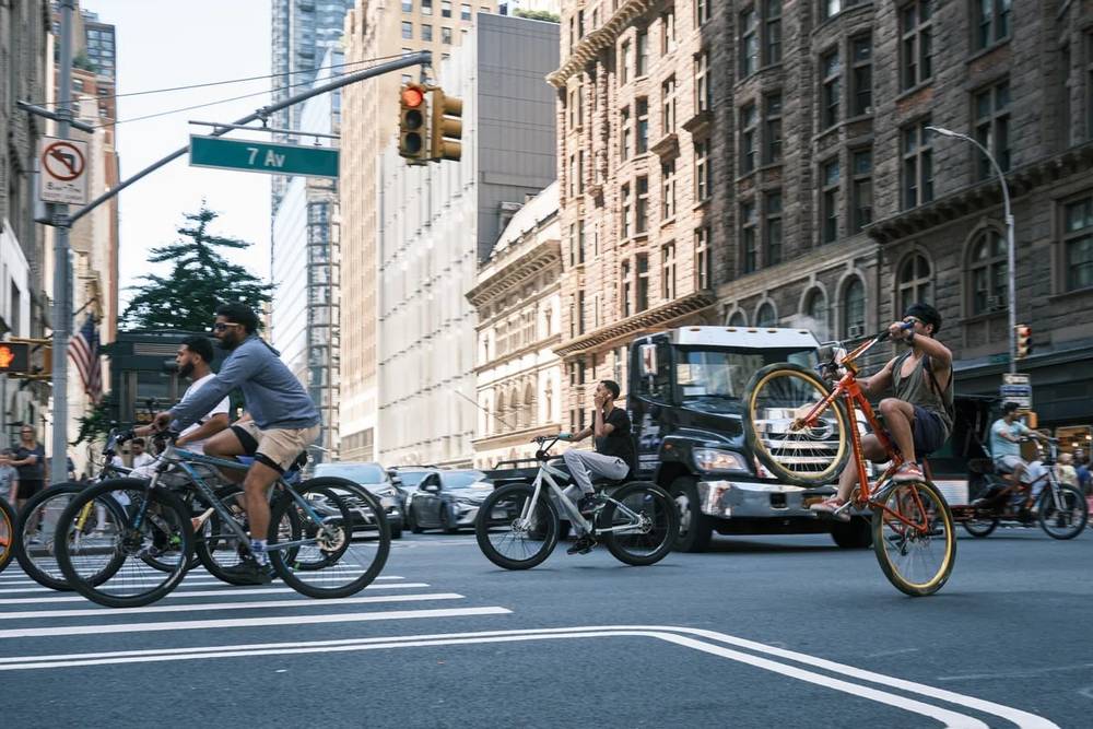 Urban Cyclists Navigate Manhattan's 7th Avenue