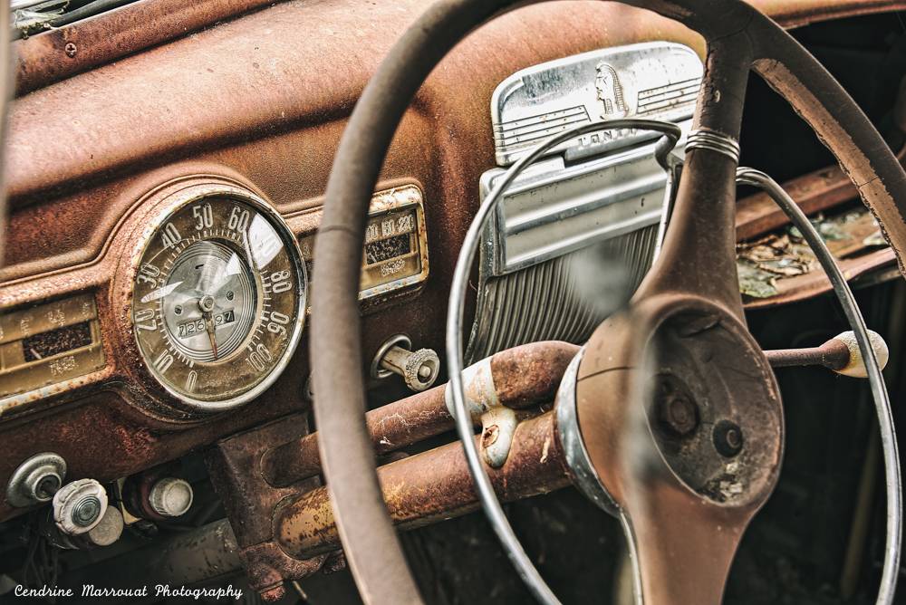 Inside an old car