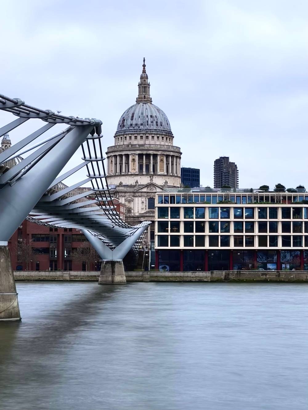 St Paul’s from the south side of the Thames with the millennium bridge in the foreground