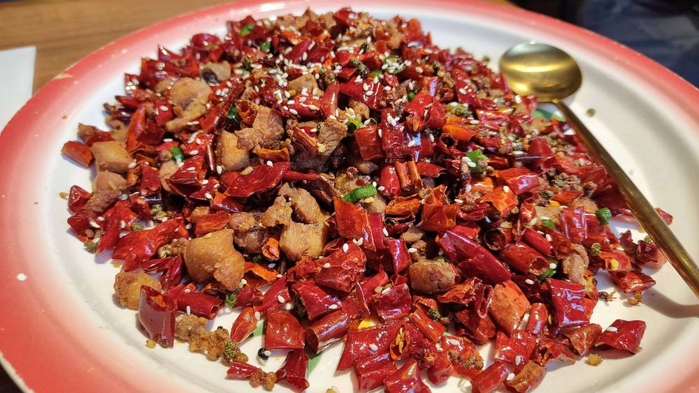 Pile of peppers and chicken