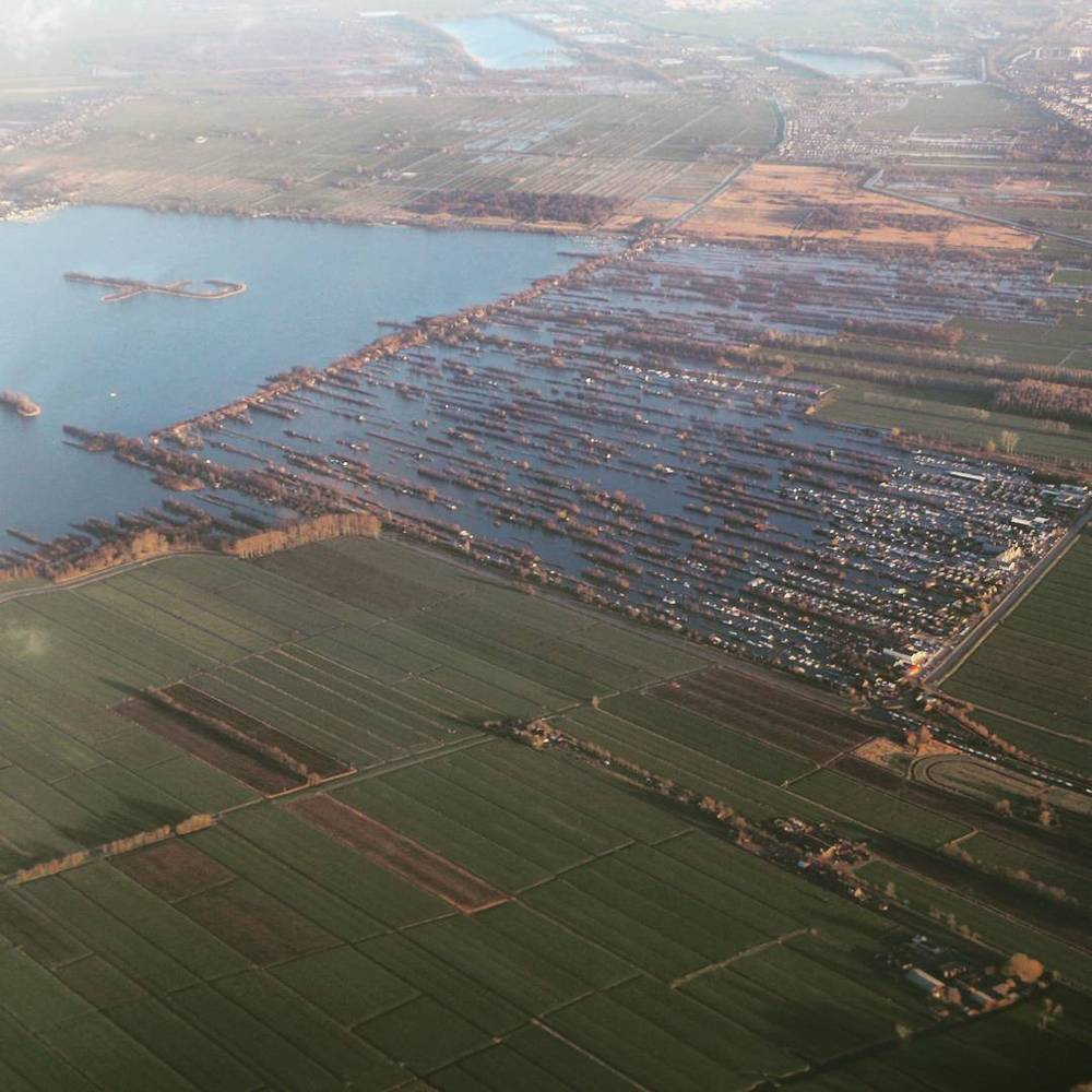 Aerial view of moorland lakes and marinas near Loosdrecht, the Netherlands.