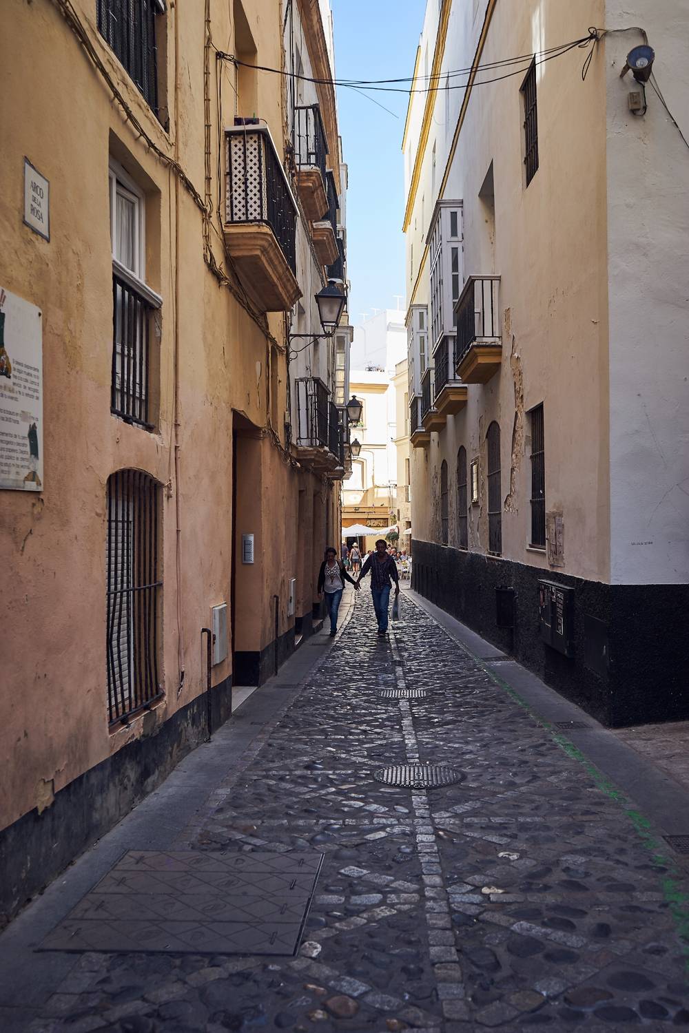 an alleyway, beautiful old houses left and right 