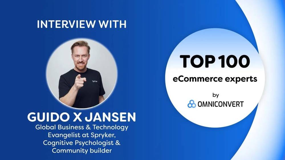 A promotional graphic naming Guido X Jansen one of Omniconvert's Top 100 eCommerce experts.
