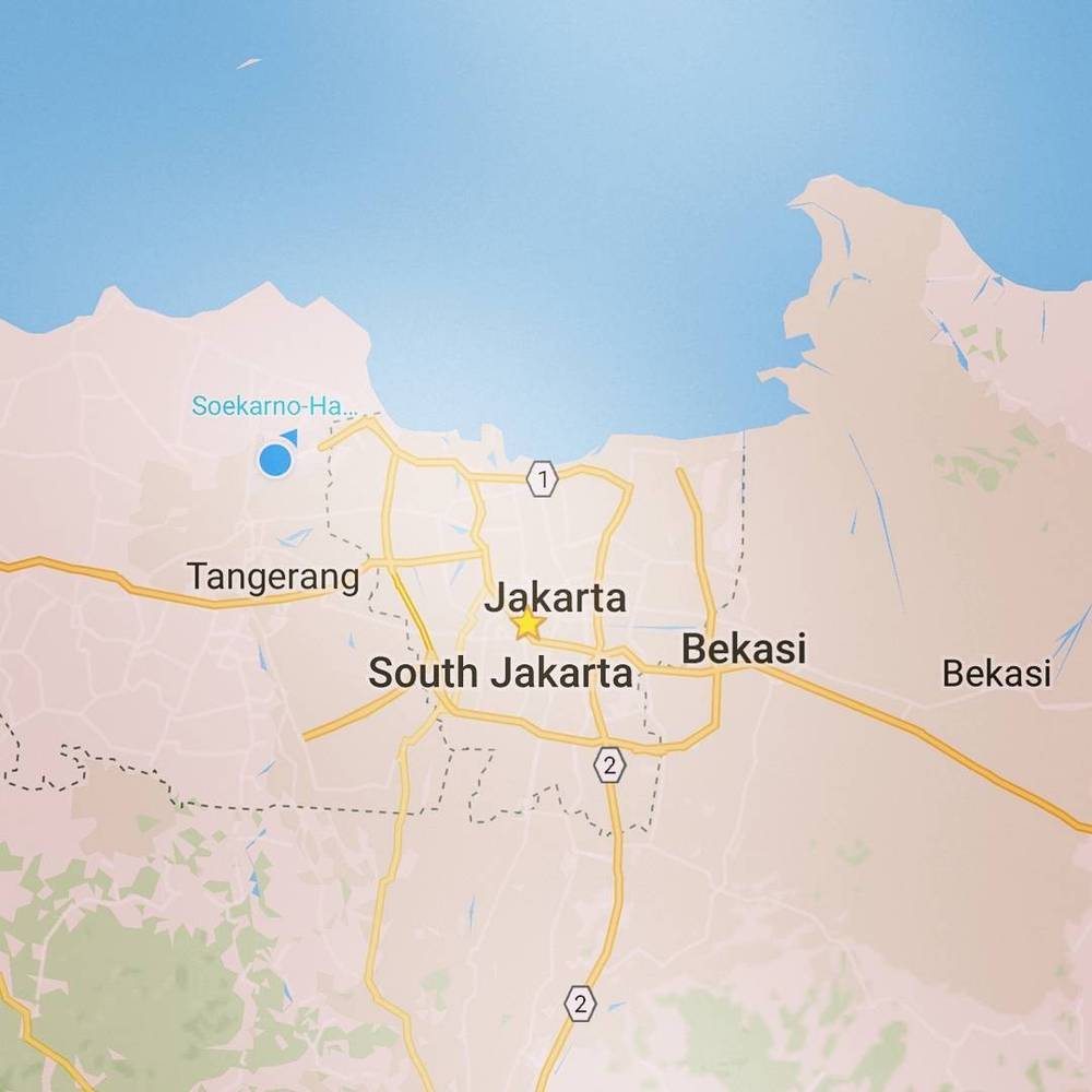 A map showing the location of Jakarta and surrounding areas including Tangerang and Bekasi.