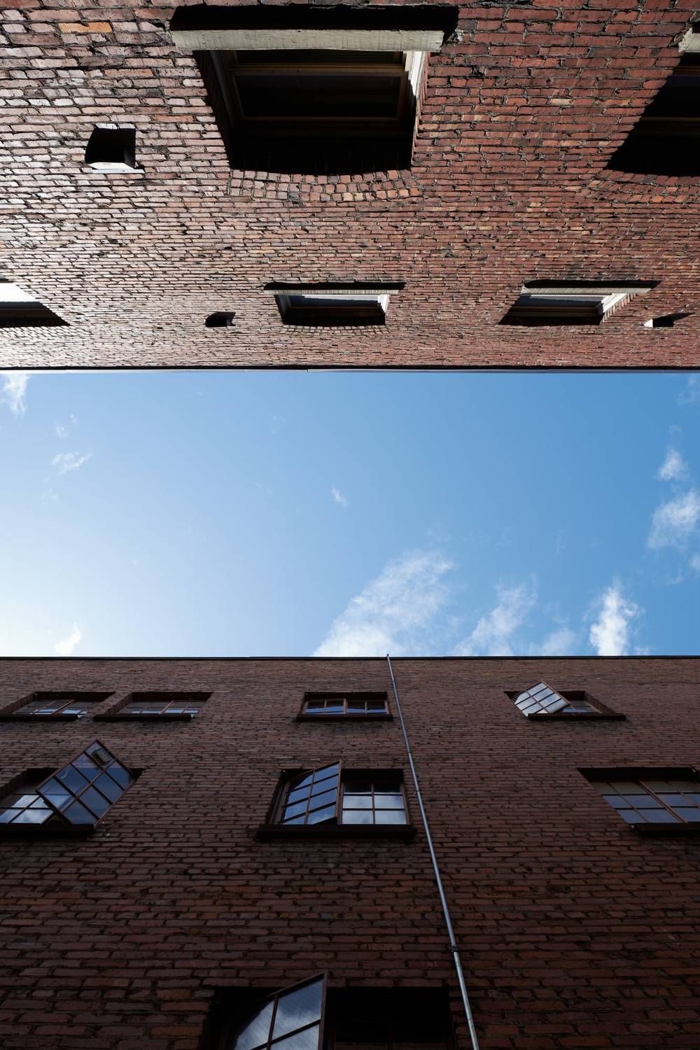 Vertical Perspective Through Portland Warehouse Courtyard