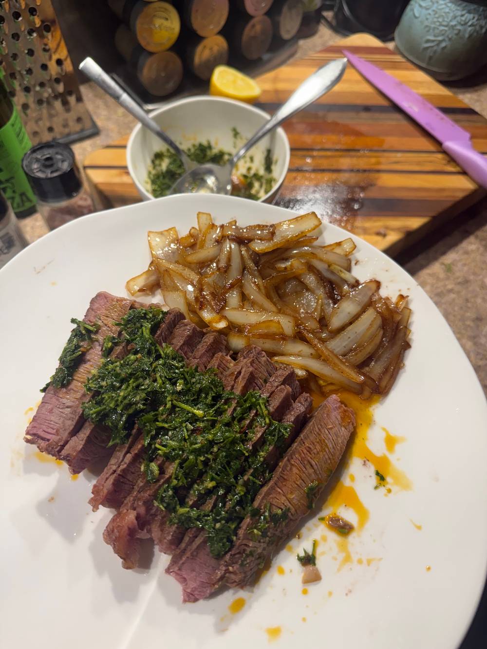 steak and lightly caramelized onions