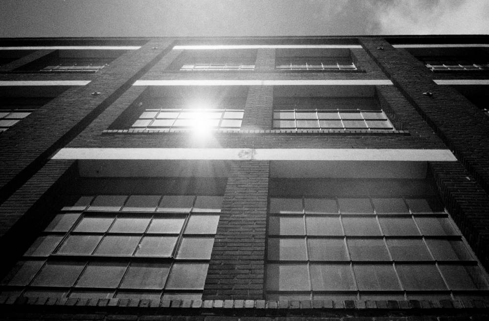 Outside of my studio with a lens flare off a window