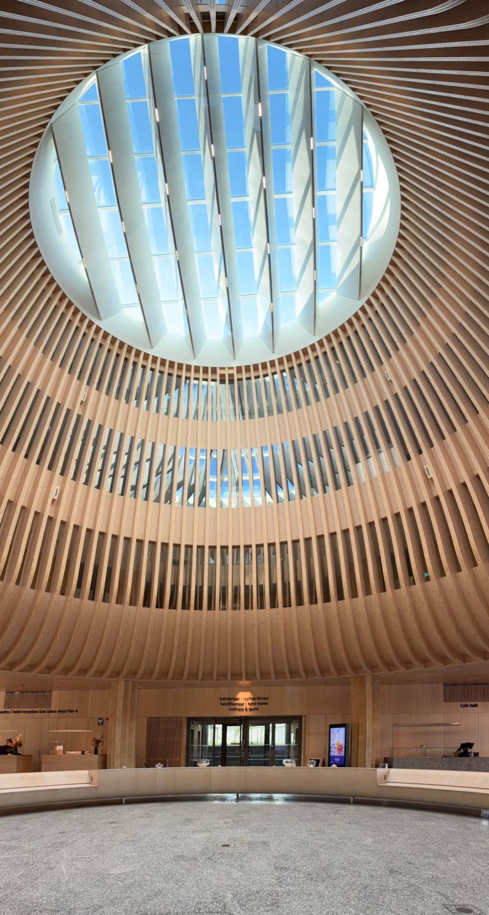 Nice wooden atrium in a hotel entrance
