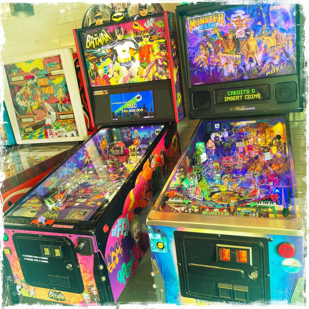 closeup of a vintage pinball machine