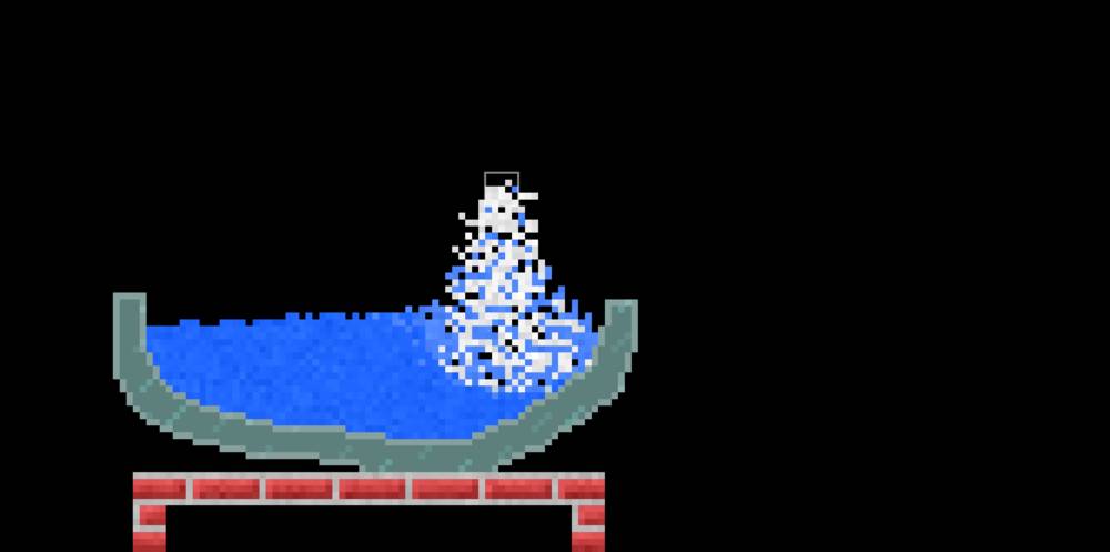 Salt being poured into a Glass bowl full of Water, creating Salt Water; Pixel art style