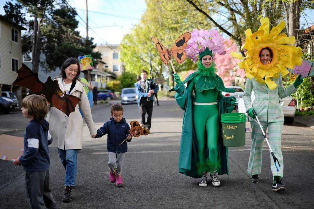 Environmental Parade in Portland Neighborhood Street