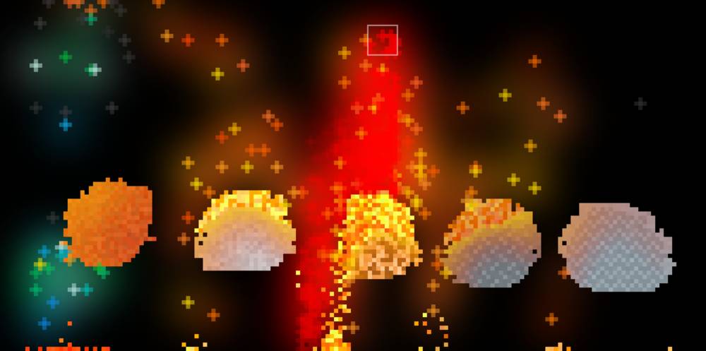 Various metals being melted with a Heat Ray; Pixel art style