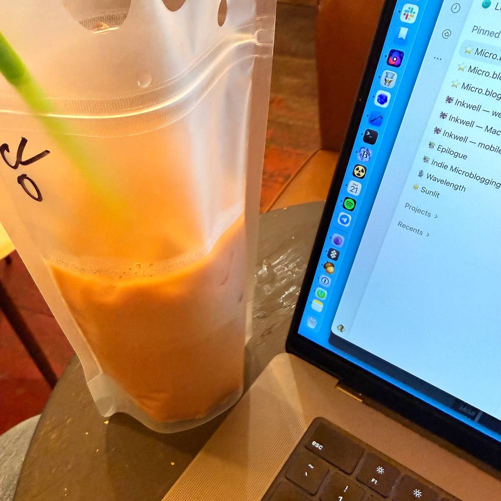 Never seen this before. Iced coffee in a bag at 787 Coffee. I guess handy for keeping it tightly clo