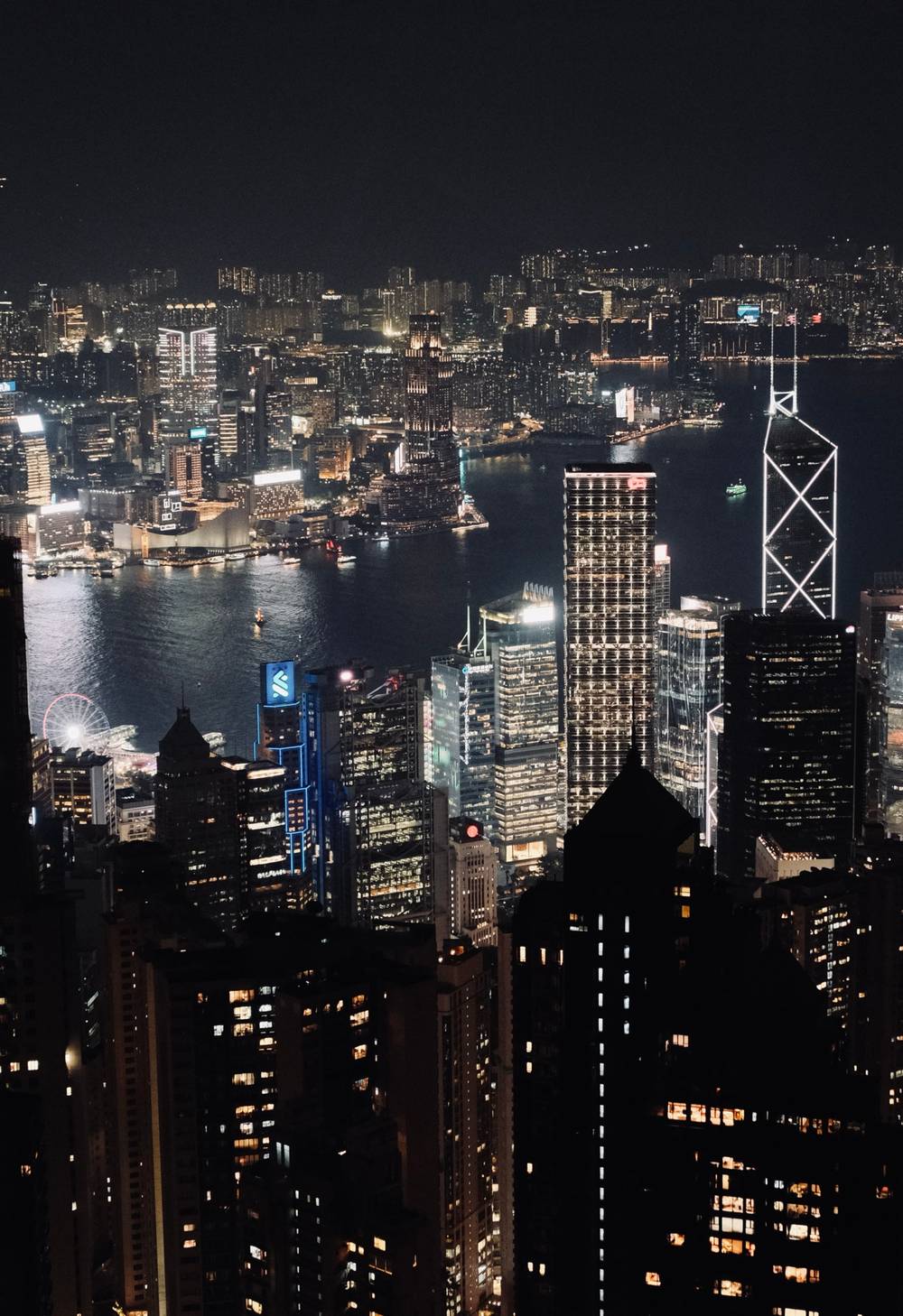 Night view on Hongkong downtown from Victoria Peak.