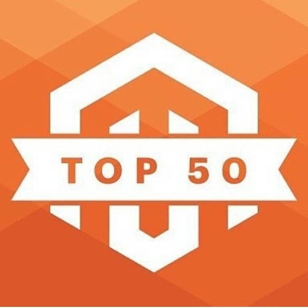 A graphic badge reading 'Top 50', for a Magento contributors ranking.