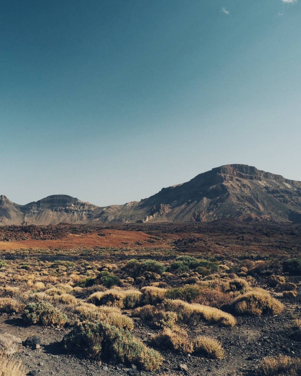 View of an arid landscape with mountains in the horizon