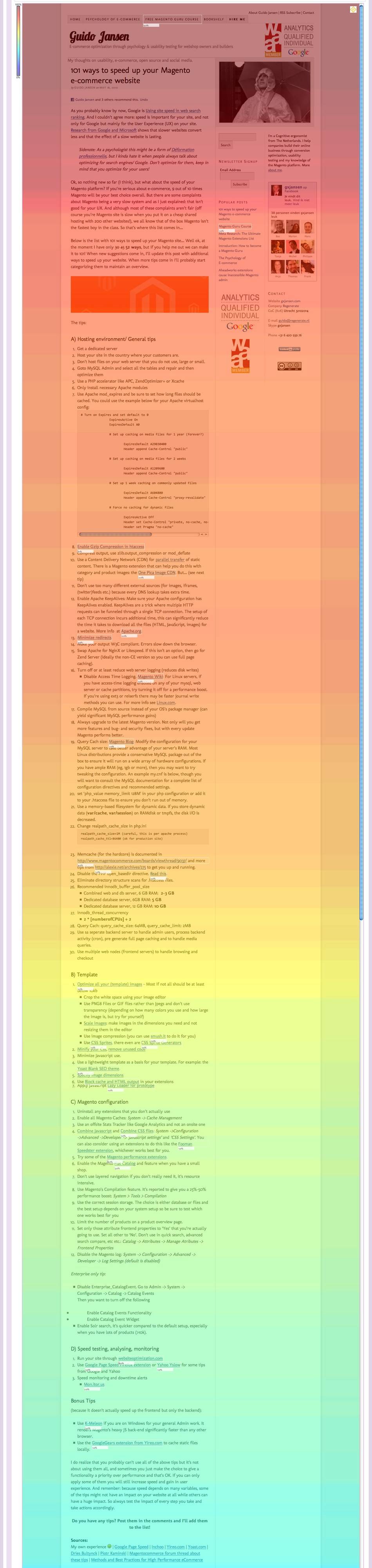 A colorful vertical heatmap visualizes scroll depth data from a website usability study.