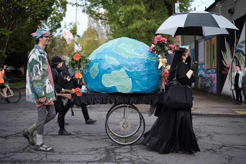 Environmental Protesters with Earth Model in Portland