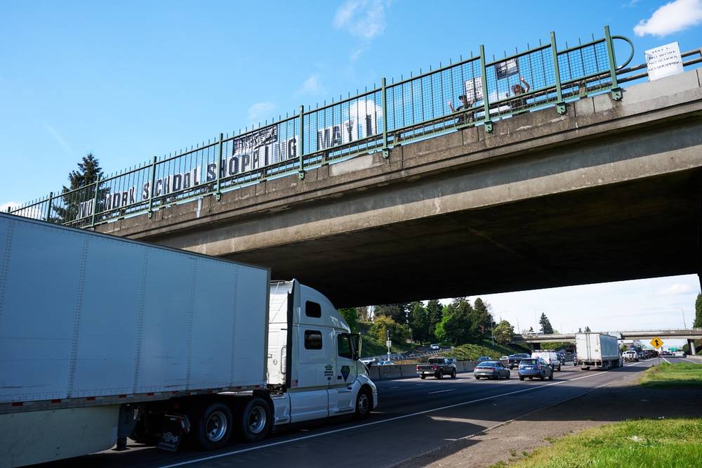 May Day Strike Banner Drop