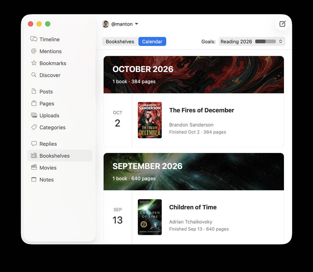 Added the bookshelves calendar preview to the new Mac app. I like how this turned out. Easy to publi