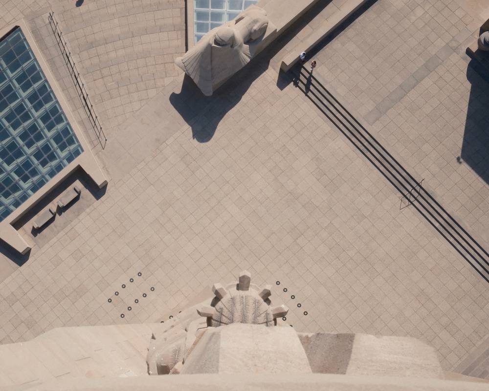 Top down photo of the memorial plaza from the tower