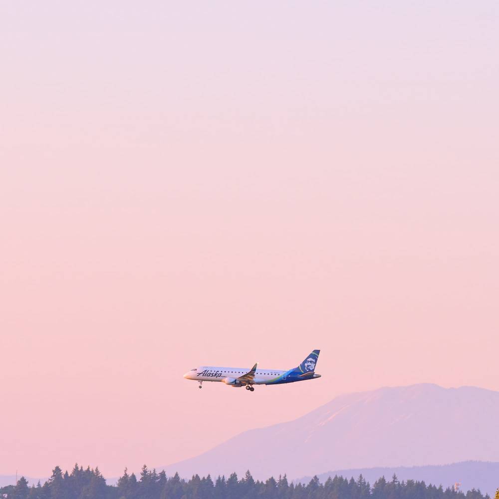 Alaska Airlines Approach Through Lavender Dusk