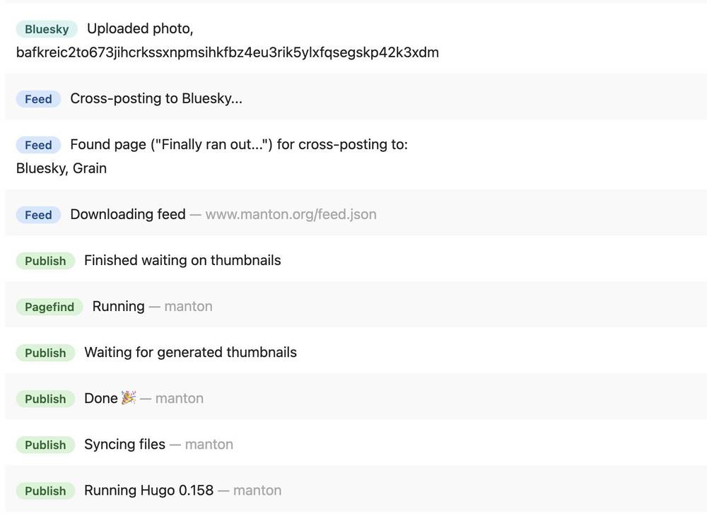 Continuing to improve the Logs page in Micro.blog. I think the color for different tasks helps. Stil