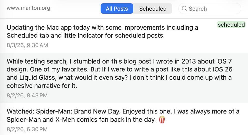 Updating the Mac app today with some improvements including a Scheduled tab and little indicator for