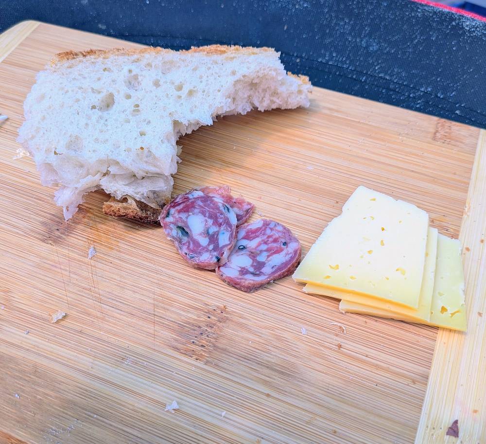 The bread, salami, and cheese