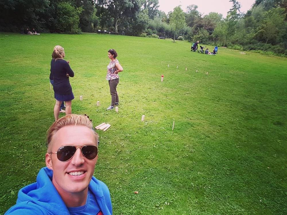 Playing Kubb in the park