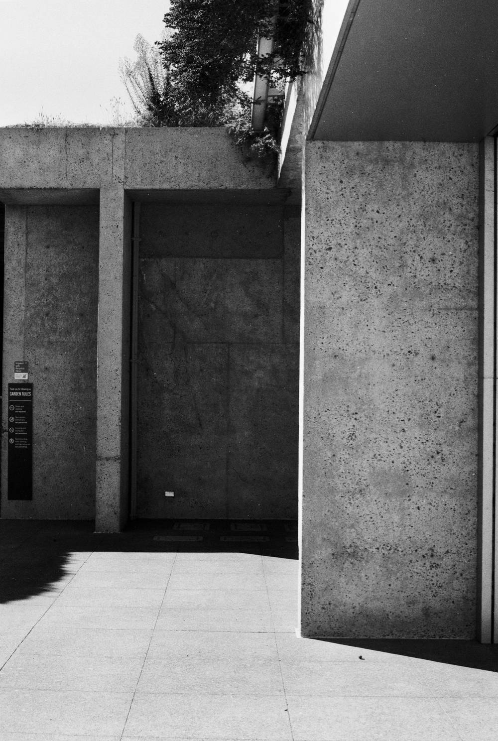 Concrete walls in the entrance to the garden