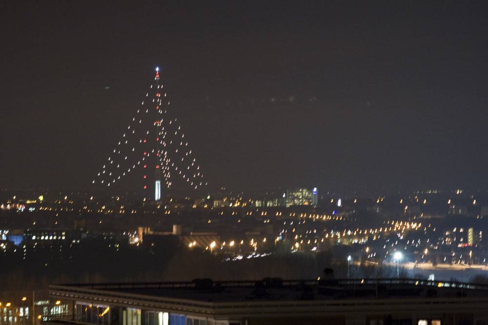 Christmas tree lights over the city