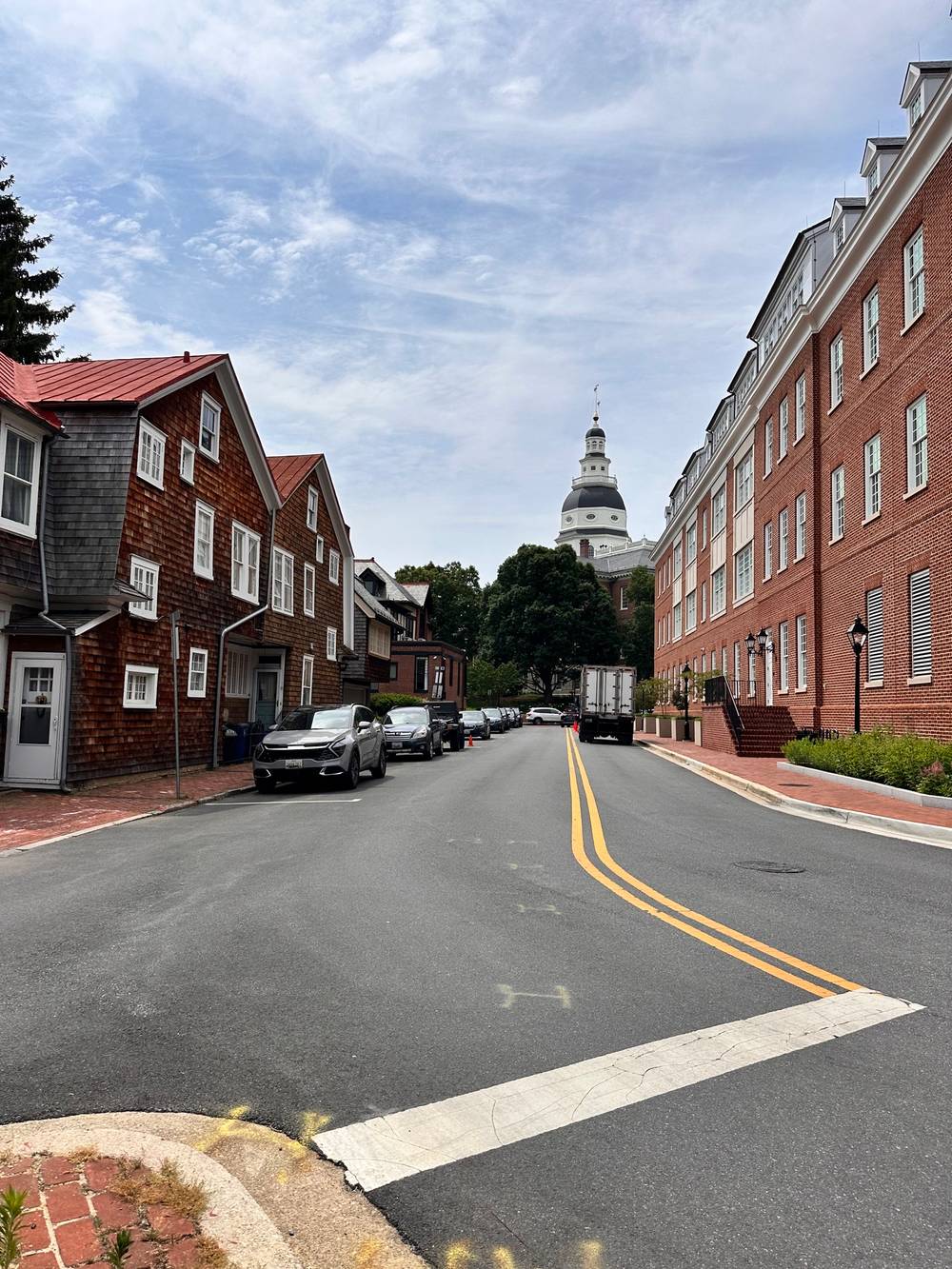 The Maryland State House, as seen on Francis Street