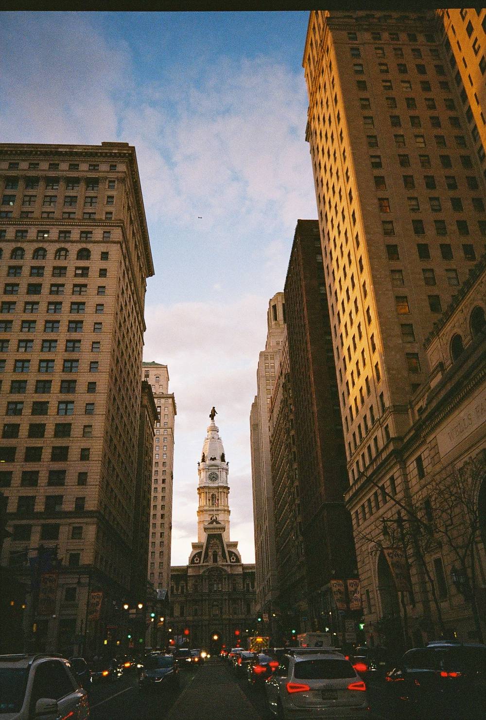 philadelphia city hall at golden hour