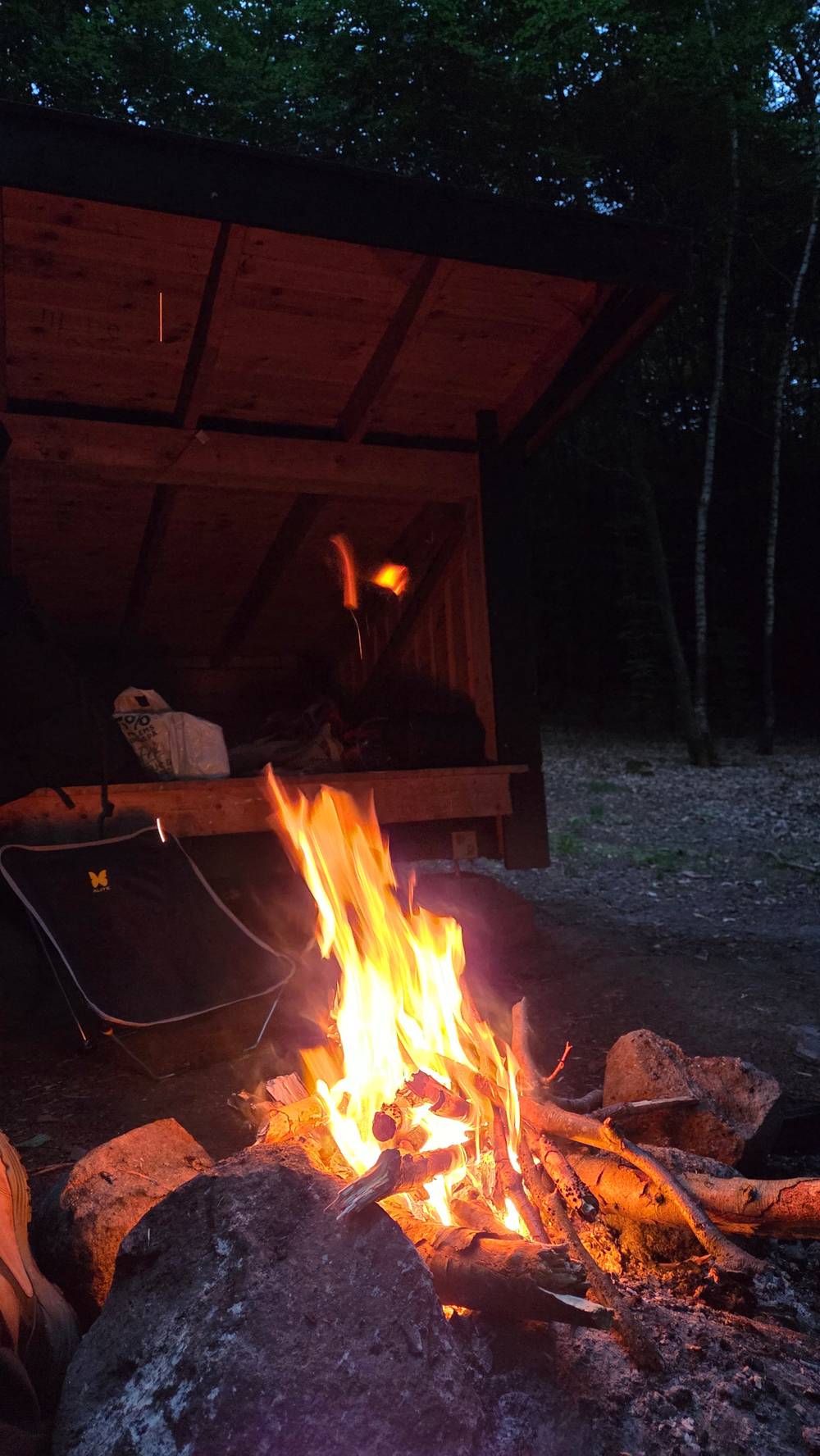 Camp fire in the dark.